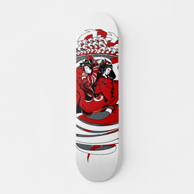 Skate Duas gueixas com design gráfico (Frente)