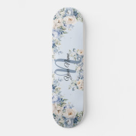 Skate Dusty Blue Watercolor Flores De Marfim Folha De Ri