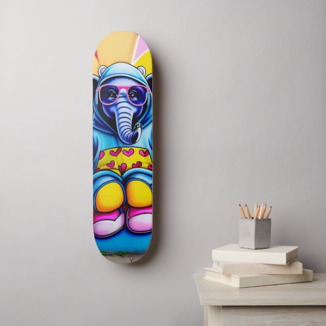 Skate Elefante azul legal com grafite de óculos (Arte de parede)