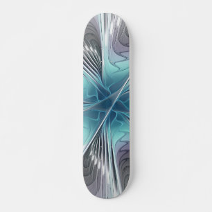 Skate Elegance Modern Blue Cinza White Fractal Art Flowe