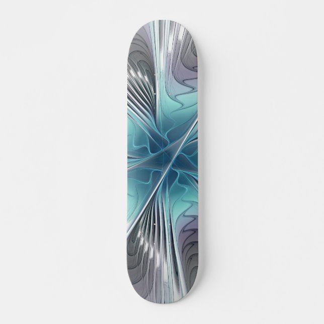 Skate Elegance Modern Blue Cinza White Fractal Art Flowe (Frente)