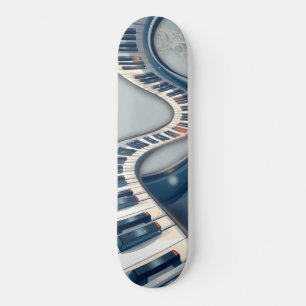 Skate Elegância em teclas de piano e flores.