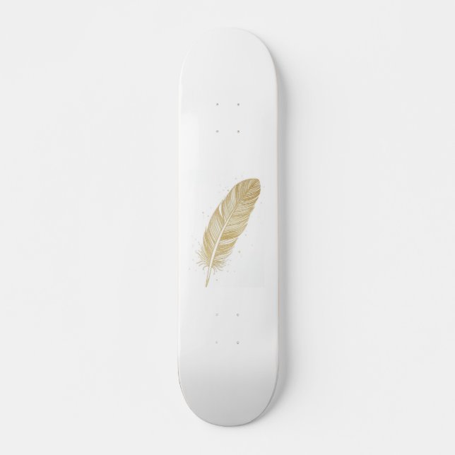 Skate Elegant Golden Feather Line Art - Modern Aesthetic (Frente)