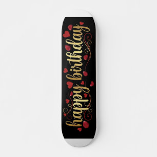 Skate Elegante Coração Vermelho e Dourado Feliz Aniversá