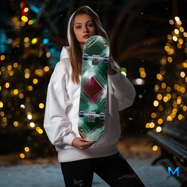 skate Elegante de Xadrez Verde e Borgonha (Criador carregado)