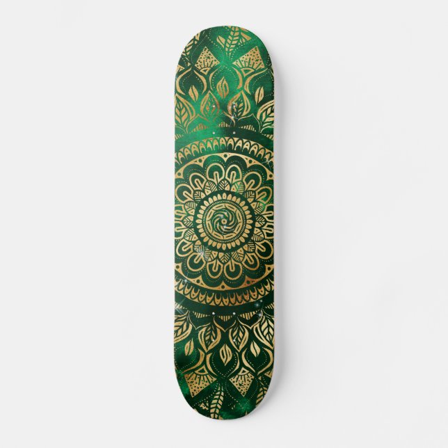 Skate Elegante Dourado Mandala Floral Verde (Frente)