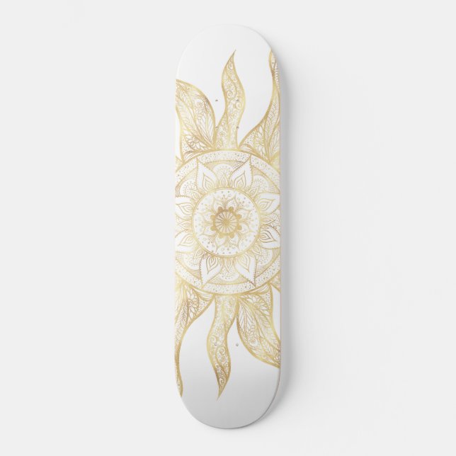 Skate Elegante Dourado Sun Mandala Design (Frente)