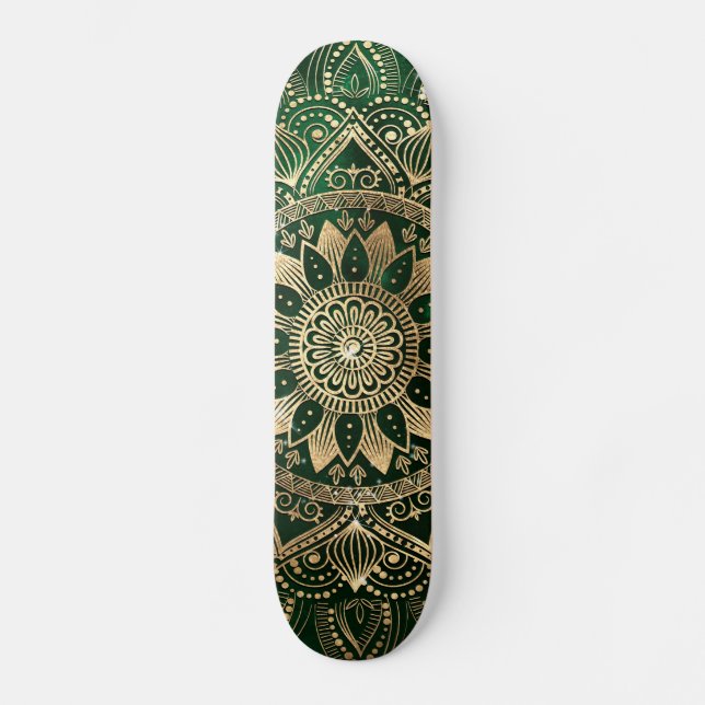 Skate Elegante Green Dourado Mandala (Frente)