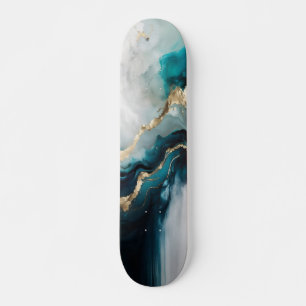 Skate Elegante Pedra de Mármore Turquesa & Dourado