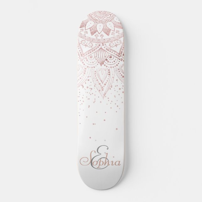 Skate Elegante Rosa Dourado Dots Mandala (Frente)