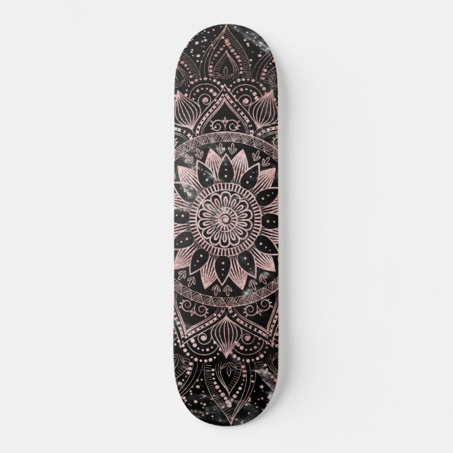 Skate Elegante Rosa Dourado Dots Mandala Marble (Frente)