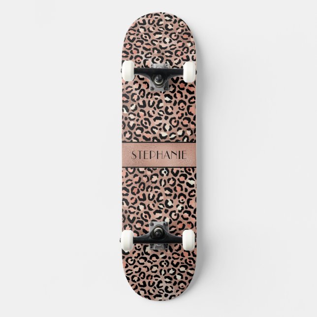 Skate Elegante Rosa Gold Foil Leopard Impressão Personal (Frente)