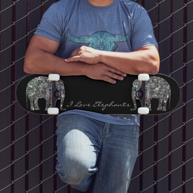 Skate Elephant Personaliza o mosaico prateado cintilante (Ao ar livre 3)