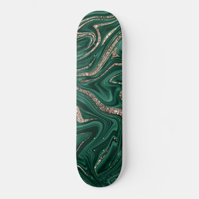 Skate Emerald Green Black Glitter Marble Dourado #1 (Frente)