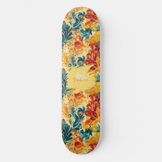 Skate Emerald Green e Douradas Folhas de Abstrato Paisle (Frente)