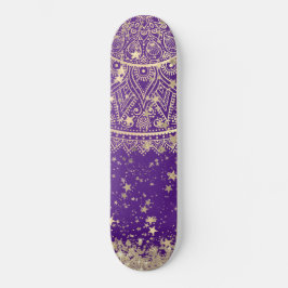 Skate Encantando Mandala com Douradas Estrelas em Roxo 