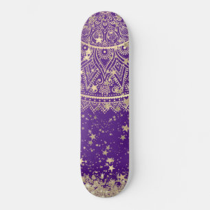 Skate Encantando Mandala com Douradas Estrelas em Roxo