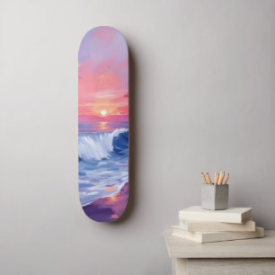 Skate Enseada de Algodão Doce Aquarela de Oceano Rosa