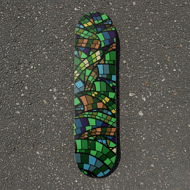 Skate Escama de Dragão Geométrico Verde Escuro Mosaico U (Criador carregado)