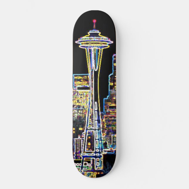 Skate Escuro seja a noite - Luminoso Seattle Skyline (Frente)