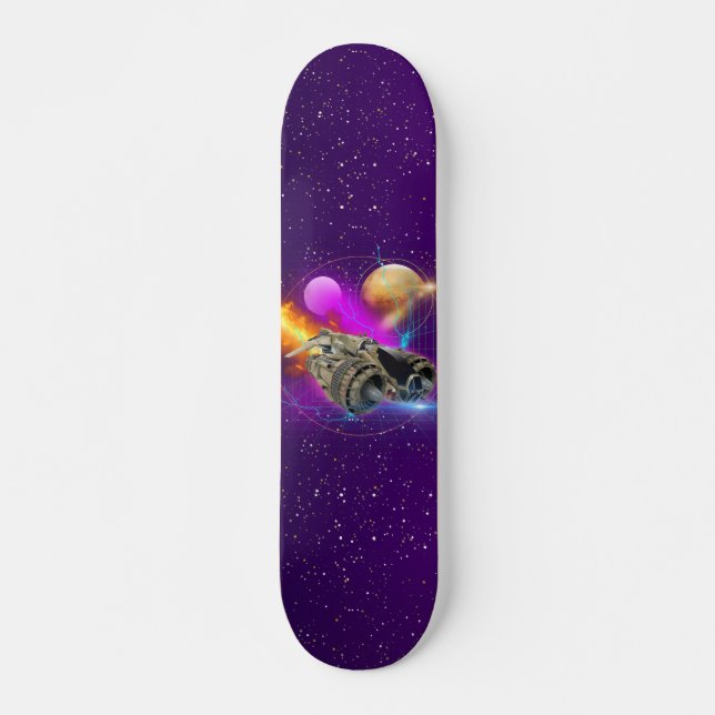 Skate Espaçamento Cósmico e Planetas Retro Universo Roxo (Frente)
