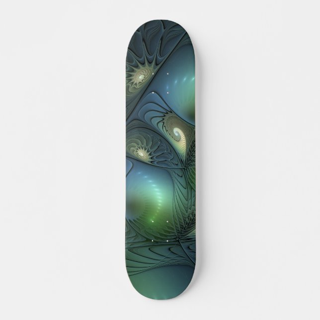 Skate Espirais Teal Beige Verde Abstrato Fractal (Frente)