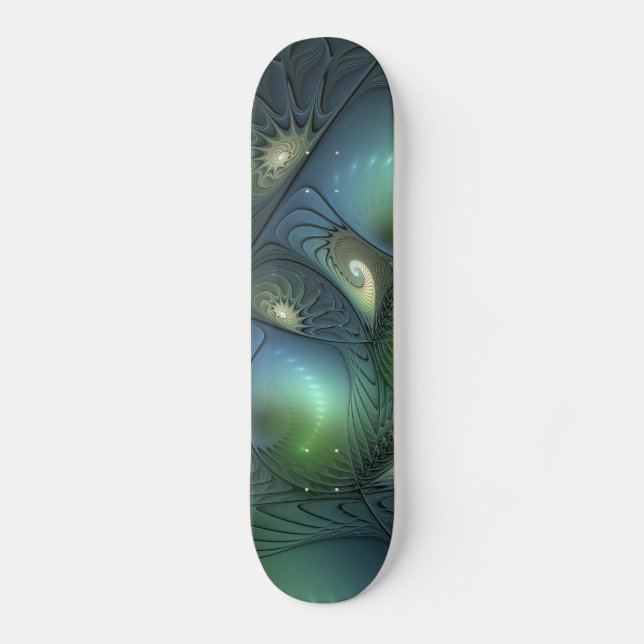Skate Espirais Teal Beige Verde Abstrato Fractal (Frente)