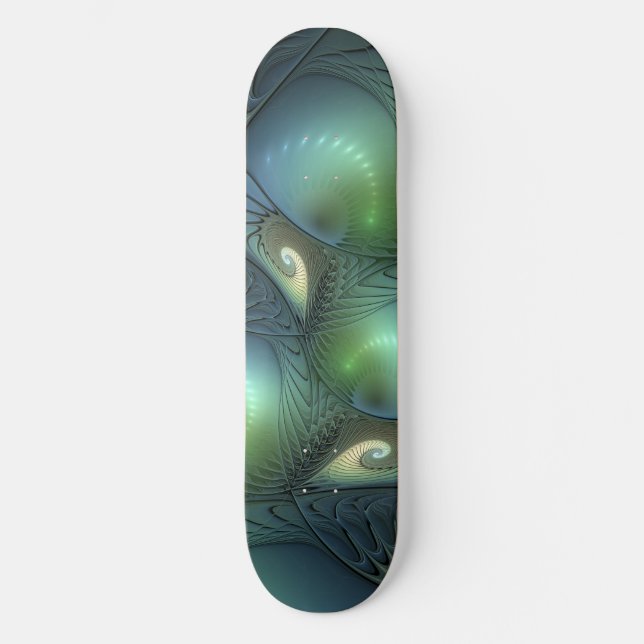 Skate Espirais Teal Beige Verde Abstrato Fractal (Frente)