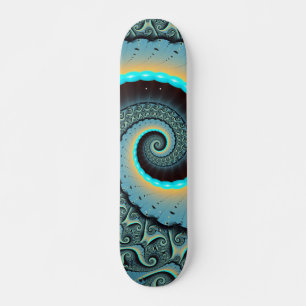 Skate Espiral de Arte Fractal Laranja abstrato azul Turq