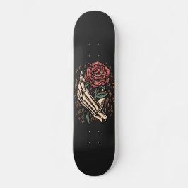 Skate Esqueleto Mão Segurando Floral Gótico Rosa