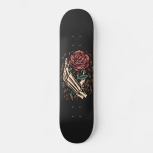 Skate Esqueleto Mão Segurando Floral Gótico Rosa