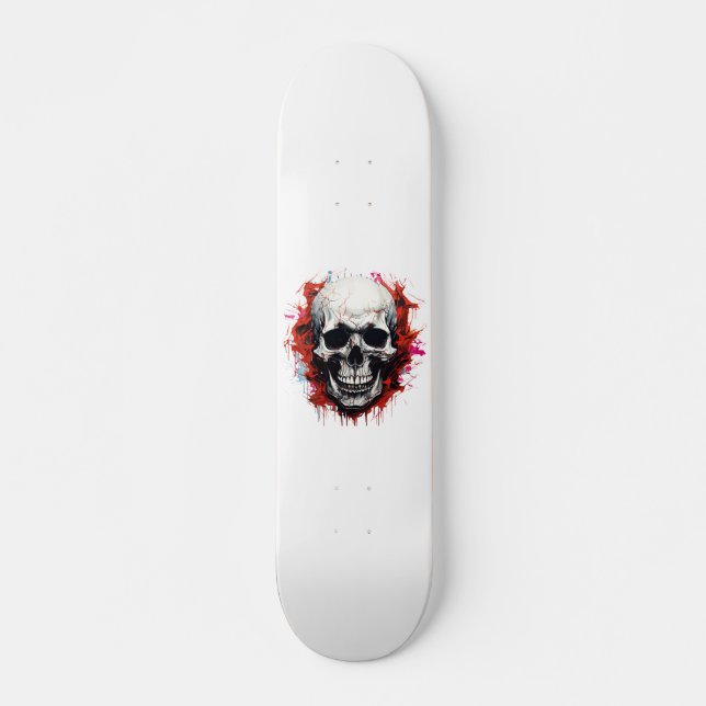 Skate Esqueleto Vermelho Branco Legal Horror Crânio (Frente)