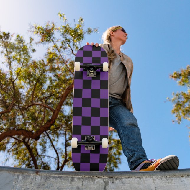 Skate Estampa Xadrez Preto e Roxo (Ao ar livre 1)