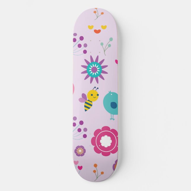 Skate Estética Retro Y2K Fofa de Pássaros e Abelhas Dive (Frente)