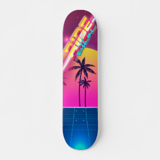 skate estilo anos 80, paisagem futurista retrorfut