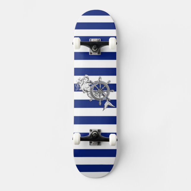Skate Estilo Cromo Sereia em faixas náuticas (Frente)