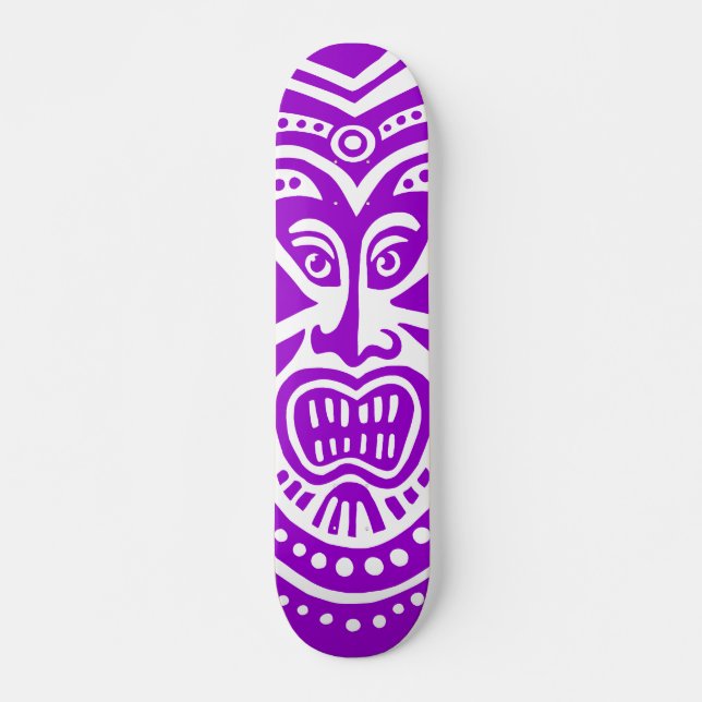 Skate Estilo de Máscara de Tiki - Roxo na Madeira (Retro (Frente)
