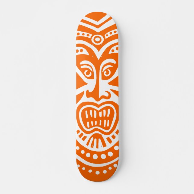 Skate Estilo de Máscara Tiki - Laranja em Branco (Frente)