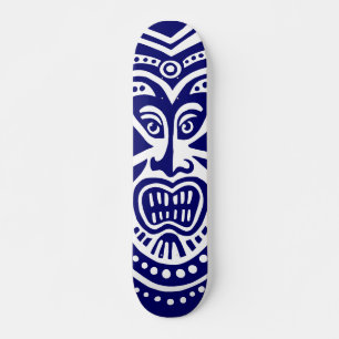 Skate Estilo de Máscara Tiki - Marinho em Branco (Retro)