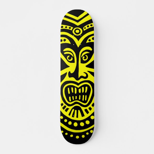 Skate Estilo de Máscara Tiki - Preto em Amarelo (Frente)