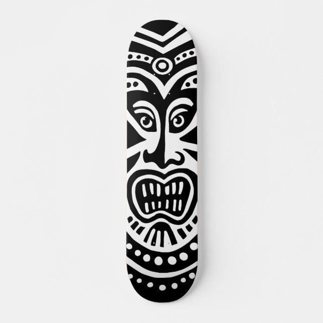 Skate Estilo de Máscara Tiki - Preto na Madeira (Frente)