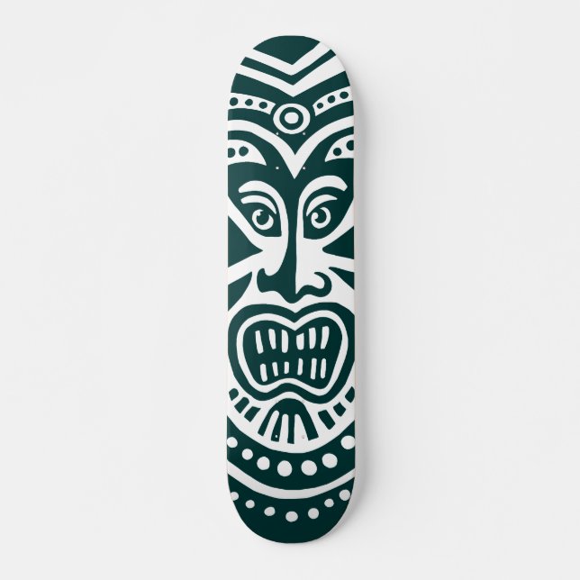 Skate Estilo de Máscara Tiki - Verde Escuro em Branco (Frente)