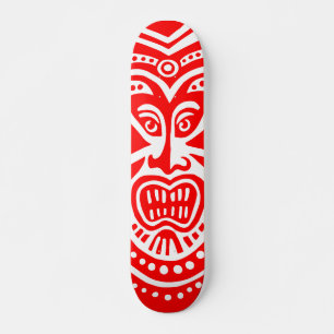 Skate Estilo de Máscara Tiki - Vermelho na Madeira
