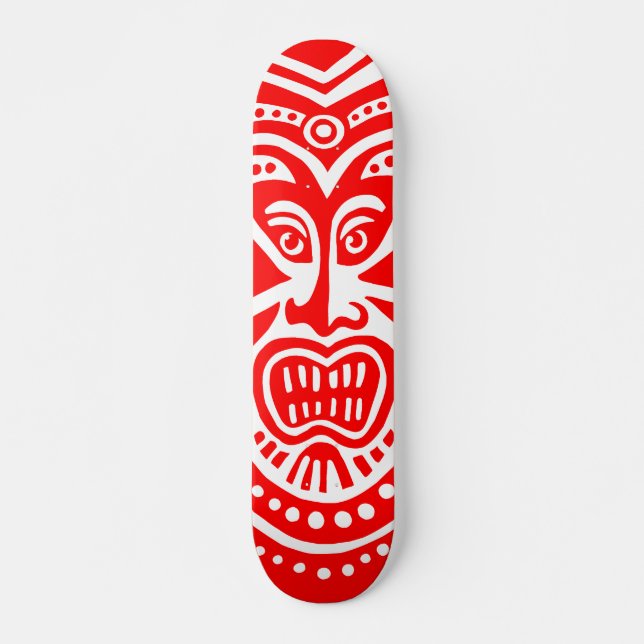 Skate Estilo de Máscara Tiki - Vermelho na Madeira (Retr (Frente)
