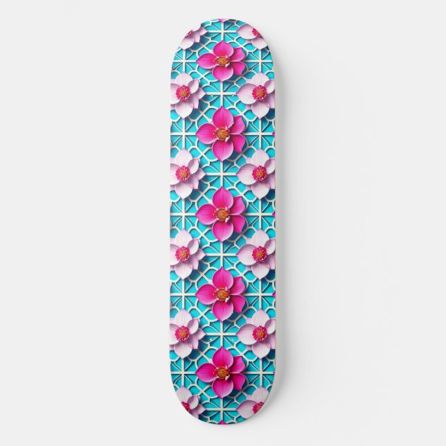 Skate 🌸 Estilo de Patins Arte Moderna Azul Geo Floral R (Frente)