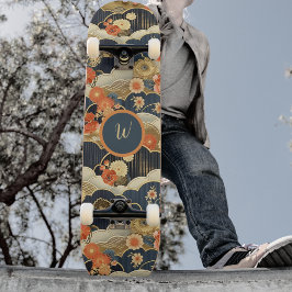 Skate Estilo Japonês Retro Floral Verde-água em Nuvens I