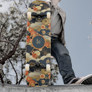 Skate Estilo Japonês Retro Floral Verde-água em Nuvens I