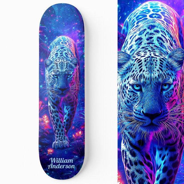 Skate Estilo Legal de Chita Azul Fiery Glowing (Fiery Glowing Blue Cheetah Cool Style Skateboard)