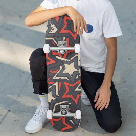 Skate Estrelas Pretas Vermelhas Modernas Padrão Grunge P
