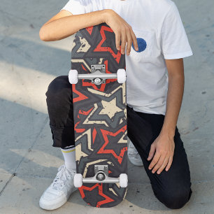 Skate Estrelas Pretas Vermelhas Modernas Padrão Grunge P